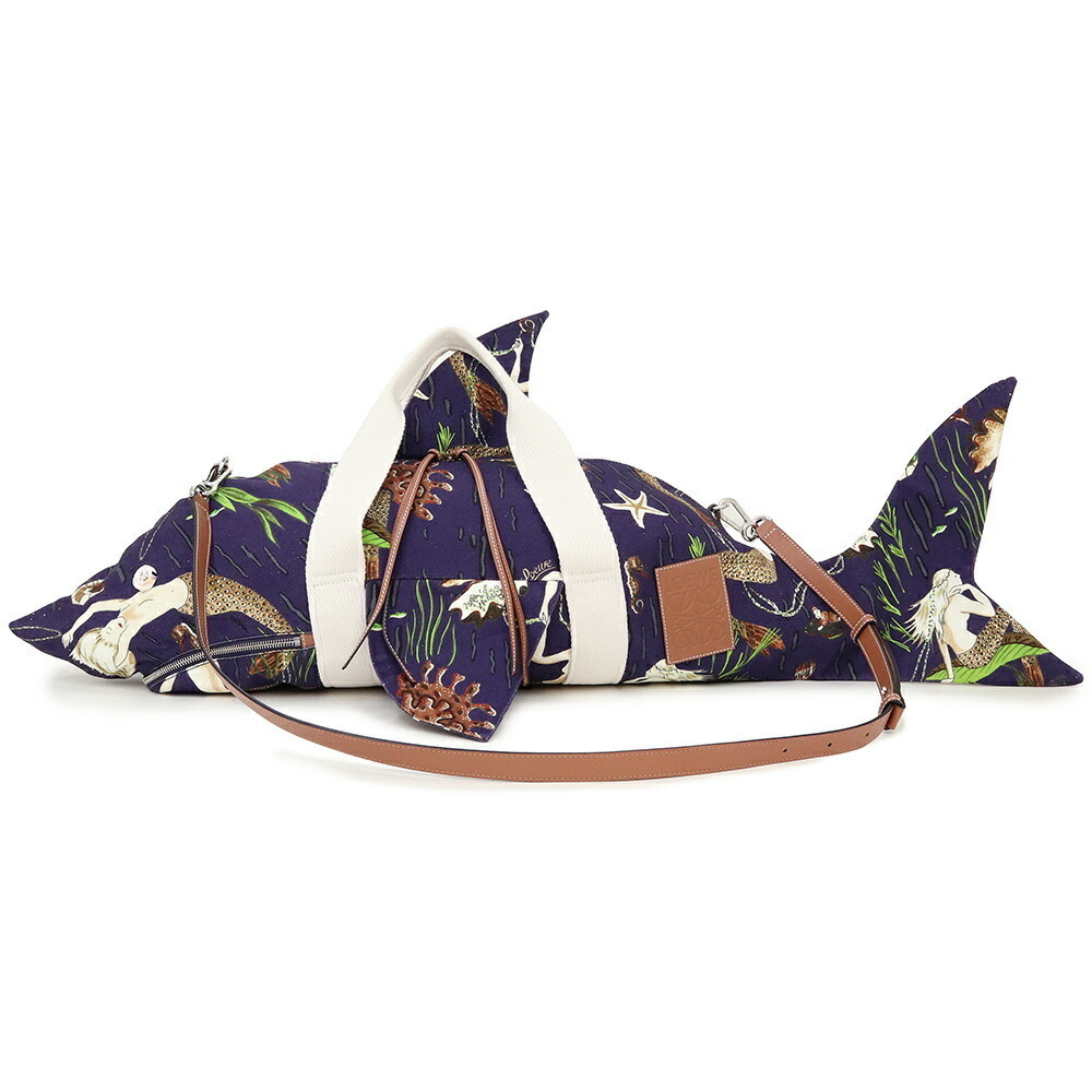 Loewe Paulas Ibiza Shark Crossbody Calfskin Leather Seashell Navy Blue